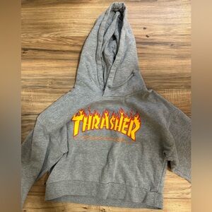 Thrasher Cropped Grey Hoodie